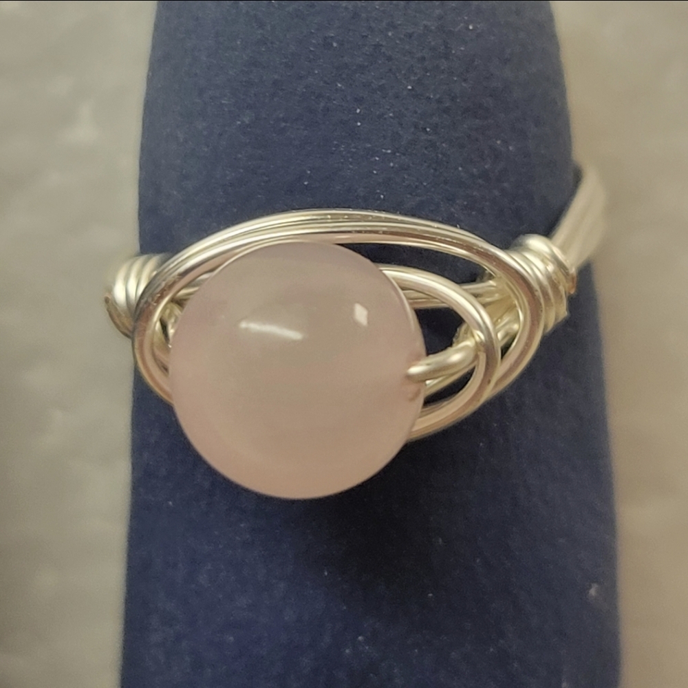 Hand Crafted Silver and Pink Rose Quartz Bead Ring